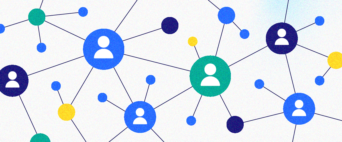 Icons of people within circles connected to one another by lines