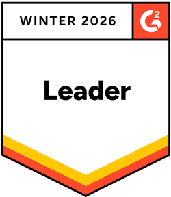 Award badge shaped like a shield with the 'Winter 2026' and the 'G2' logo at the top, and a banner across the middle stating 'Leader'.
