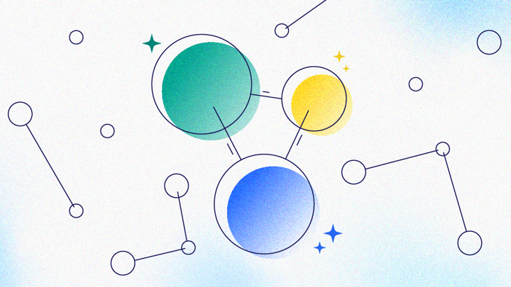 Scattered transparent circles connected by lines