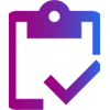 Gradient icon of a clipboard with a checkmark inside it.